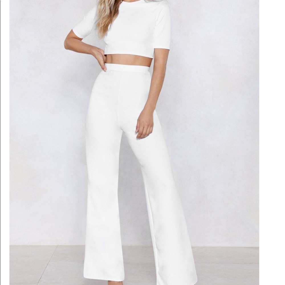 White Crop Top and Pant Set
